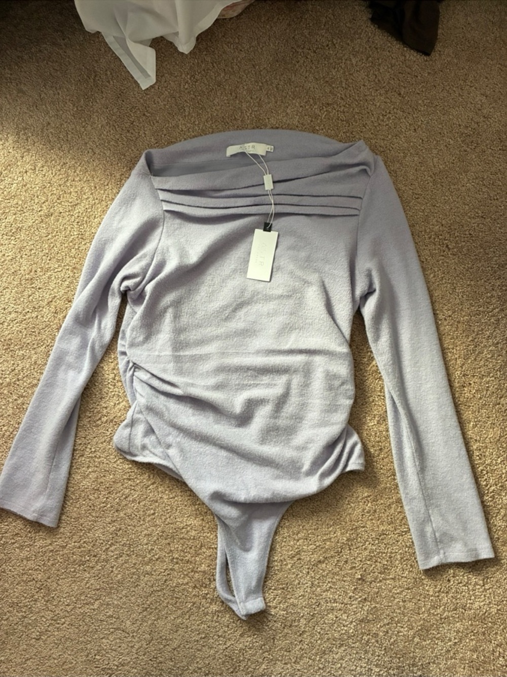 Astr Light Lavender Long-Sleeve Boatneck Bodysuit